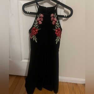 Black dress with pink flowers